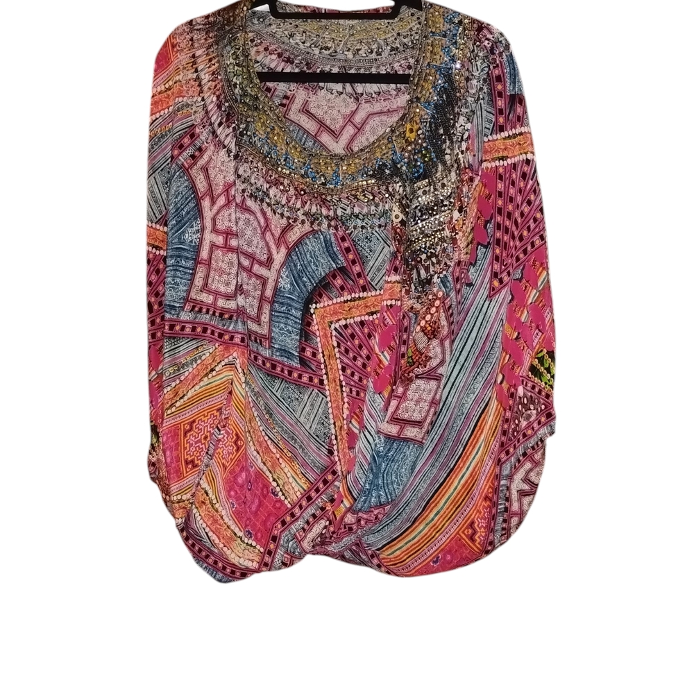 Camilla Vibrant Pink and Blue Geometric Blouse